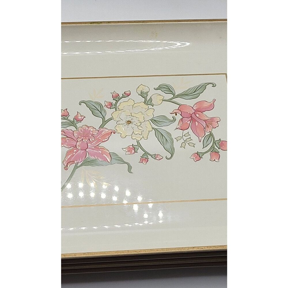 Set of 4 Vintage Otagiri Prima Embossed Flowers Lacquerware Trinket Candy Tray - Picture 8 of 9